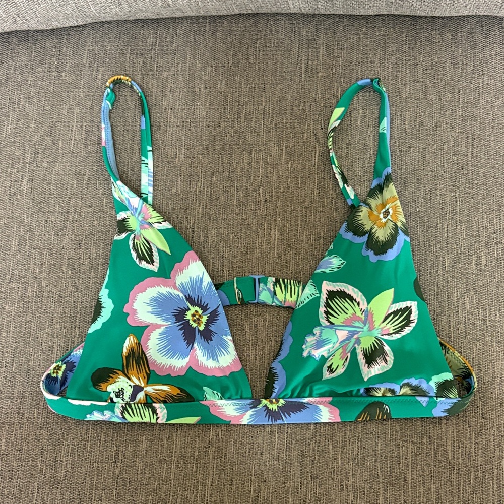 Aerie Green Floral Padded Triangle Bikini Top